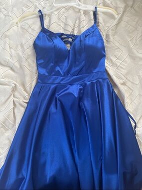 City Studio Royal Blue Satin A-Line Dress with Lace-Up Bodice